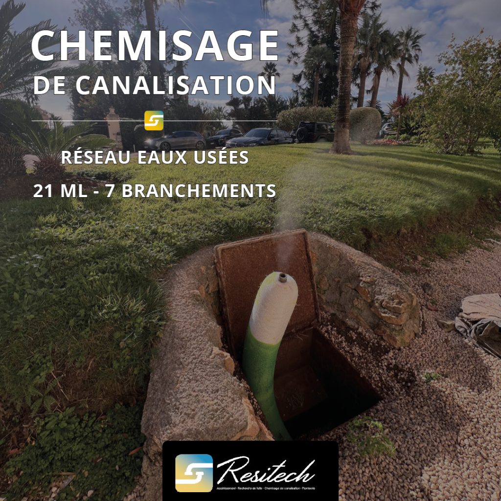 Chemisage de canalisation en gaine par réversion avec 7 branchements