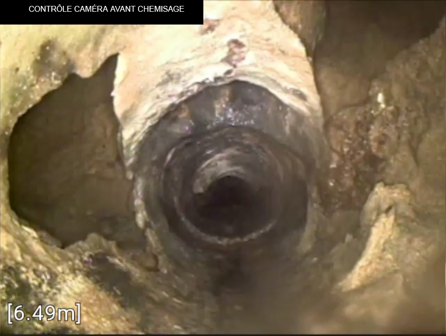 Casse sur collecteur principal - contrôle caméra avant chemisage resitech