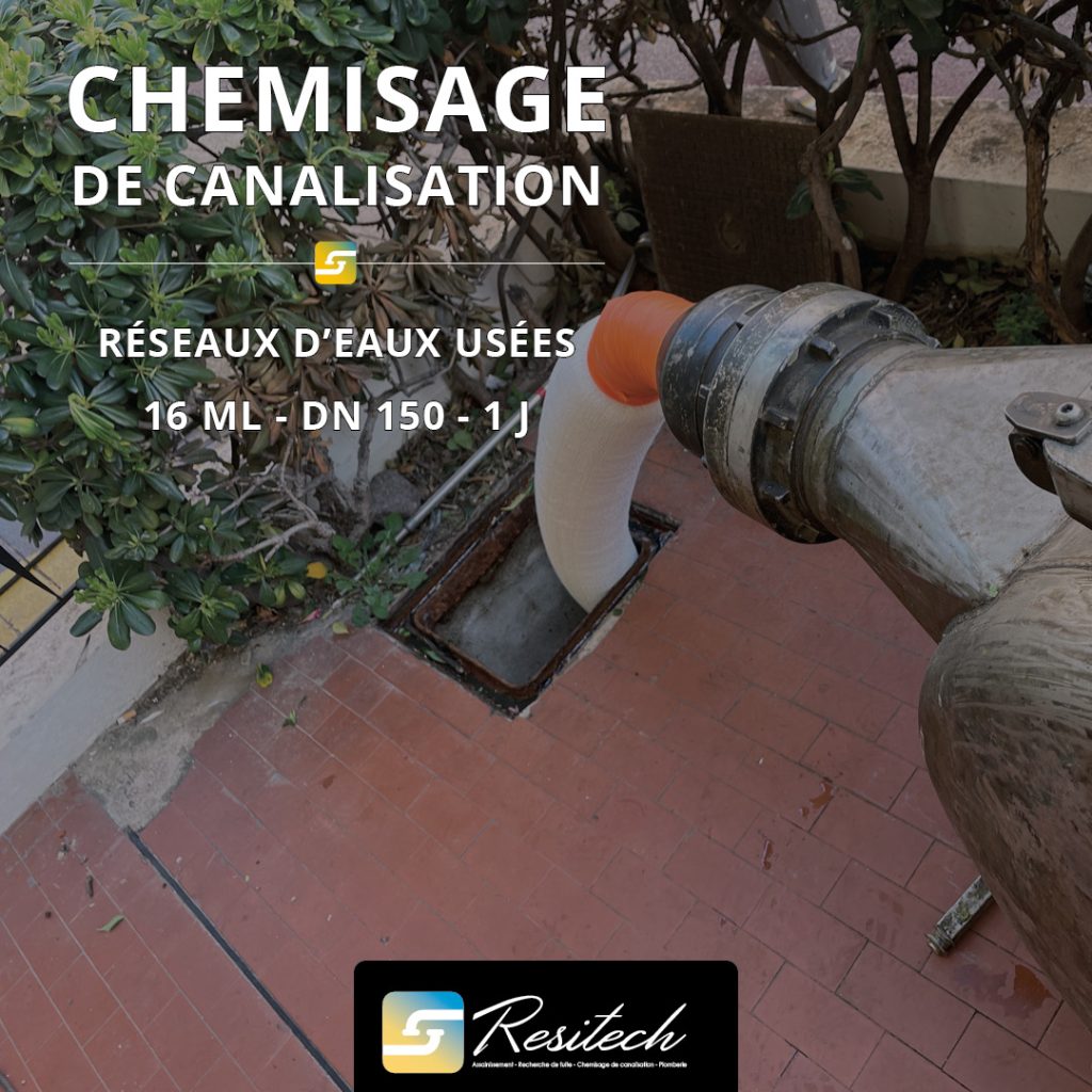 chemisage de canalisation à antibes sur un collecteur de 16 mètres